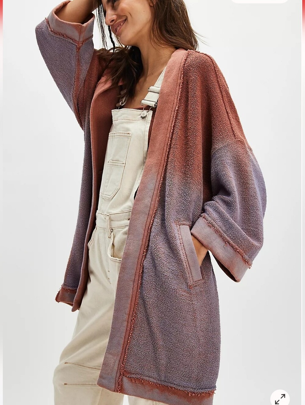 Free People Lola Sweatshirt Cardi Cozy Gradient Open Cardigan - Rusty & Lavender